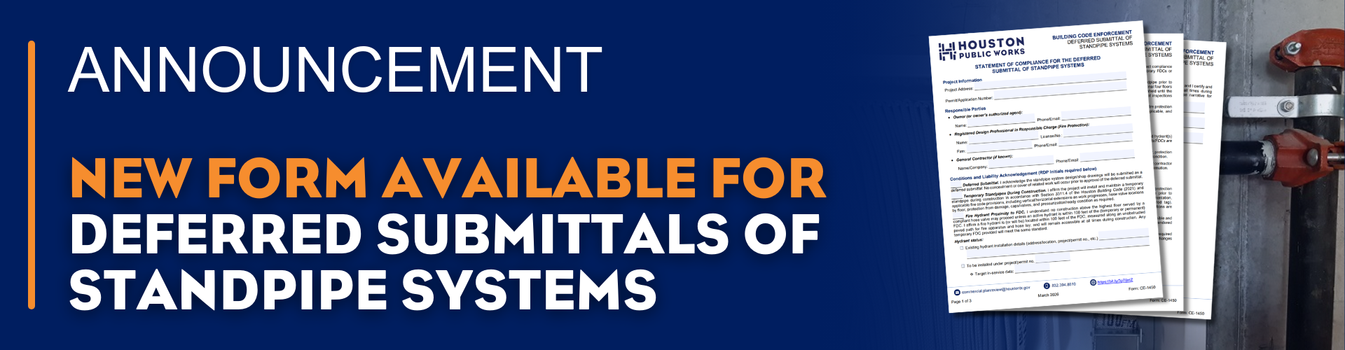 New  Form: Deferred Submittal of Standpipe Systems 