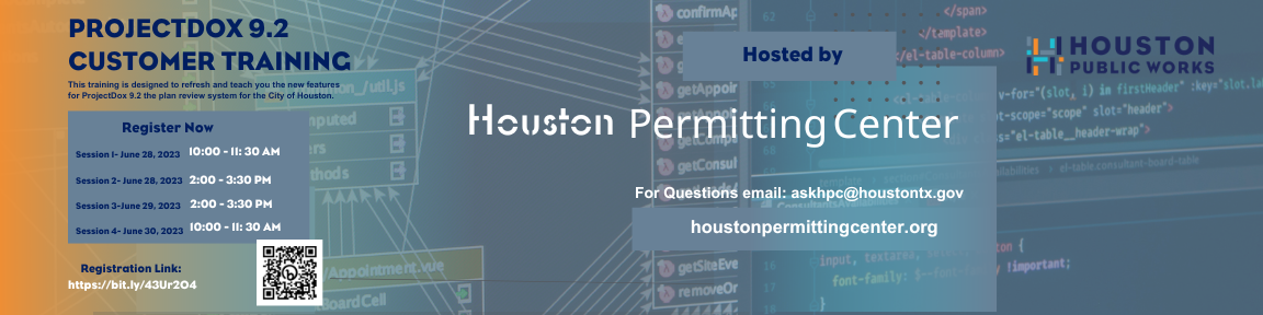 ProjectDox graphic with training dates and QR code