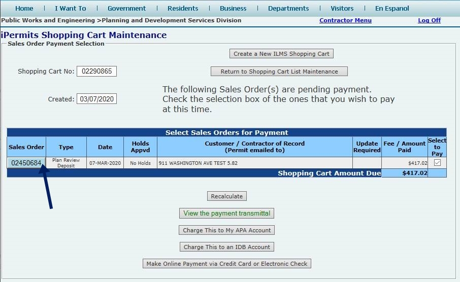 select the sales order number